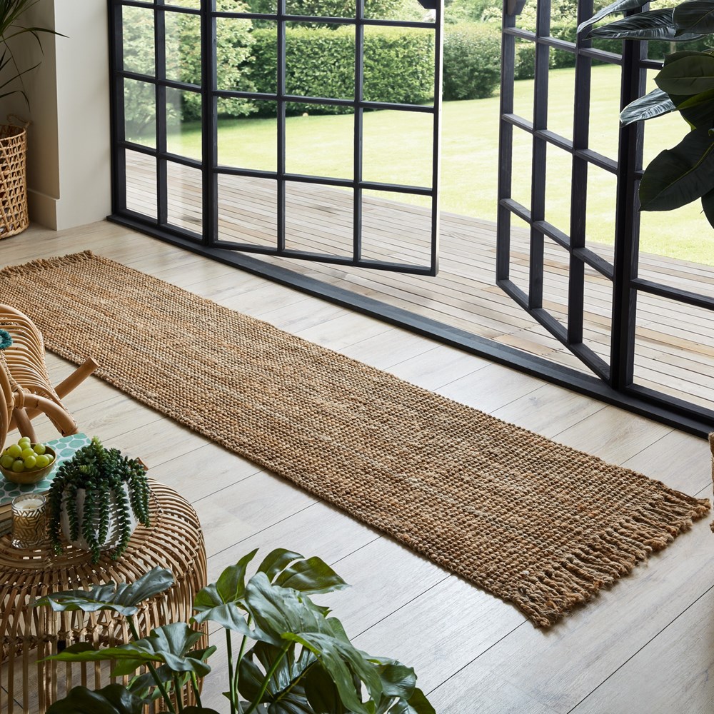 Sarita Jute Boucle Fringe Runner in Natural buy online from the rug